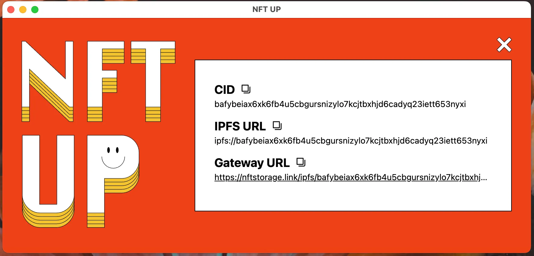 The nft.storage directory upload success screen.