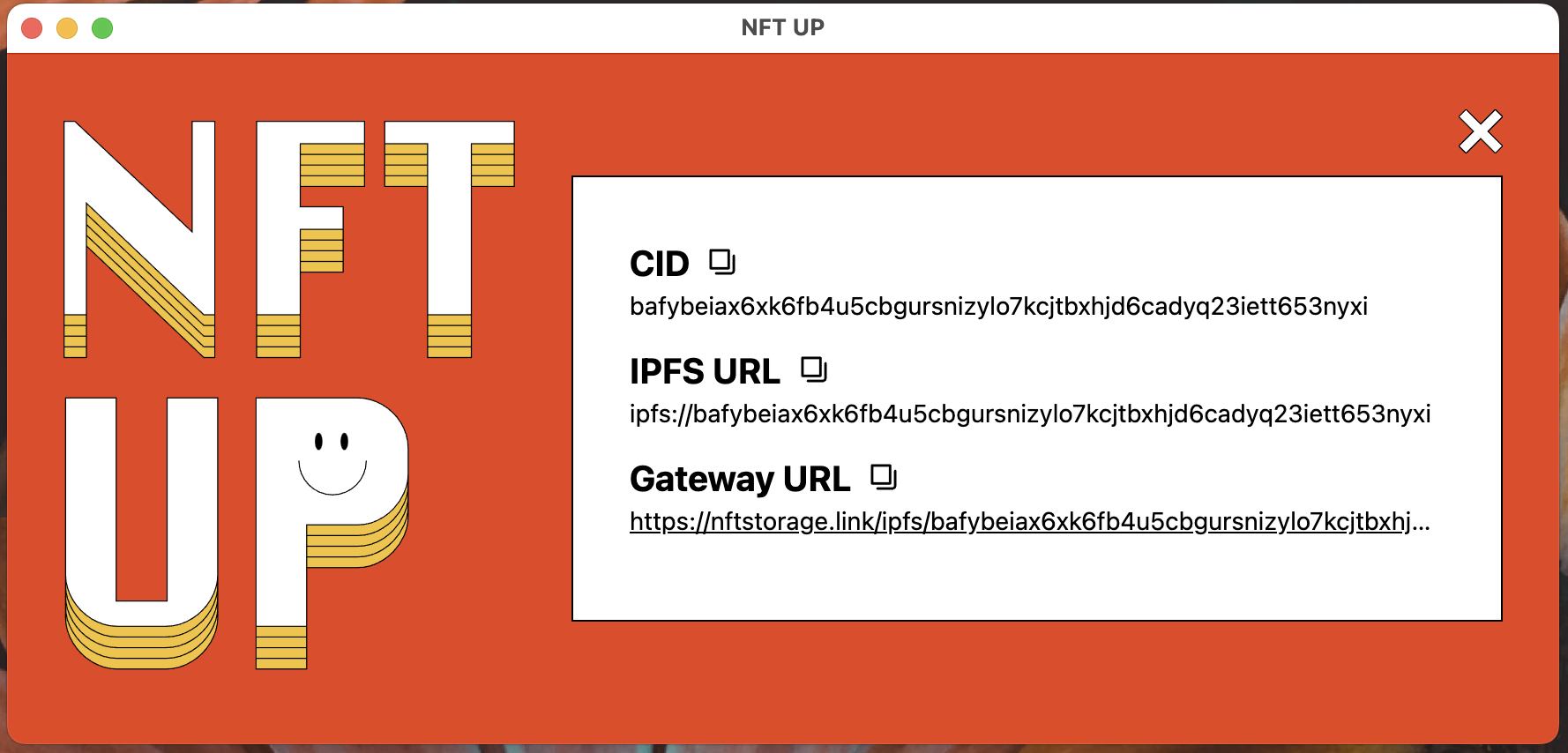 The nft.storage directory upload success screen.