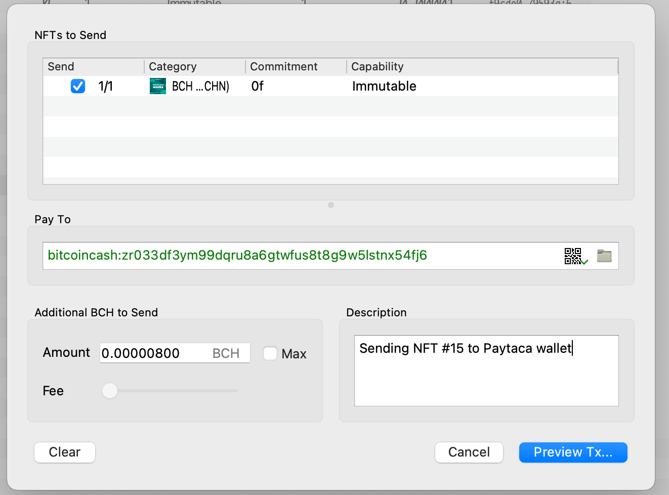 Sending an NFT with Electron Cash